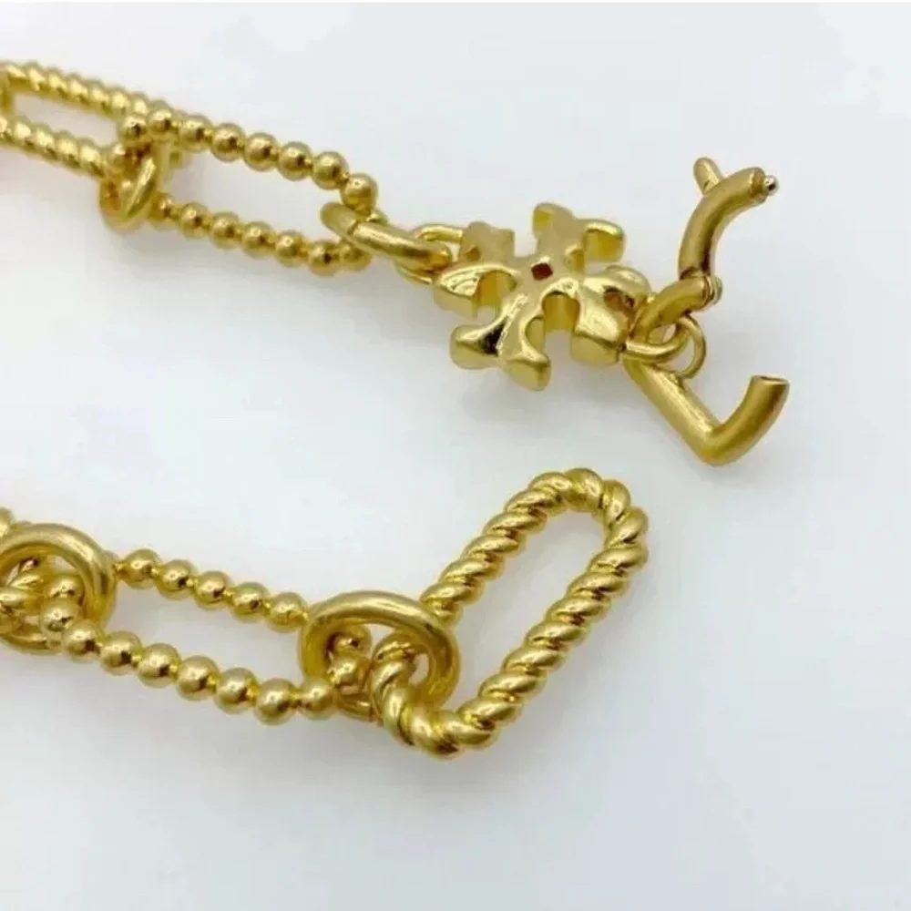 🆕 Authentic Tory Burch Gold Plated Roxanne Double-T Rope Chain Bracelet